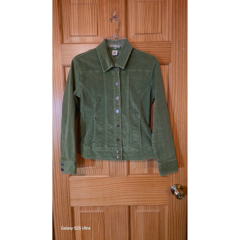 White Stag Olive Green Corduroy Trucker Jacket Small Fine Wale Stretch Cotton